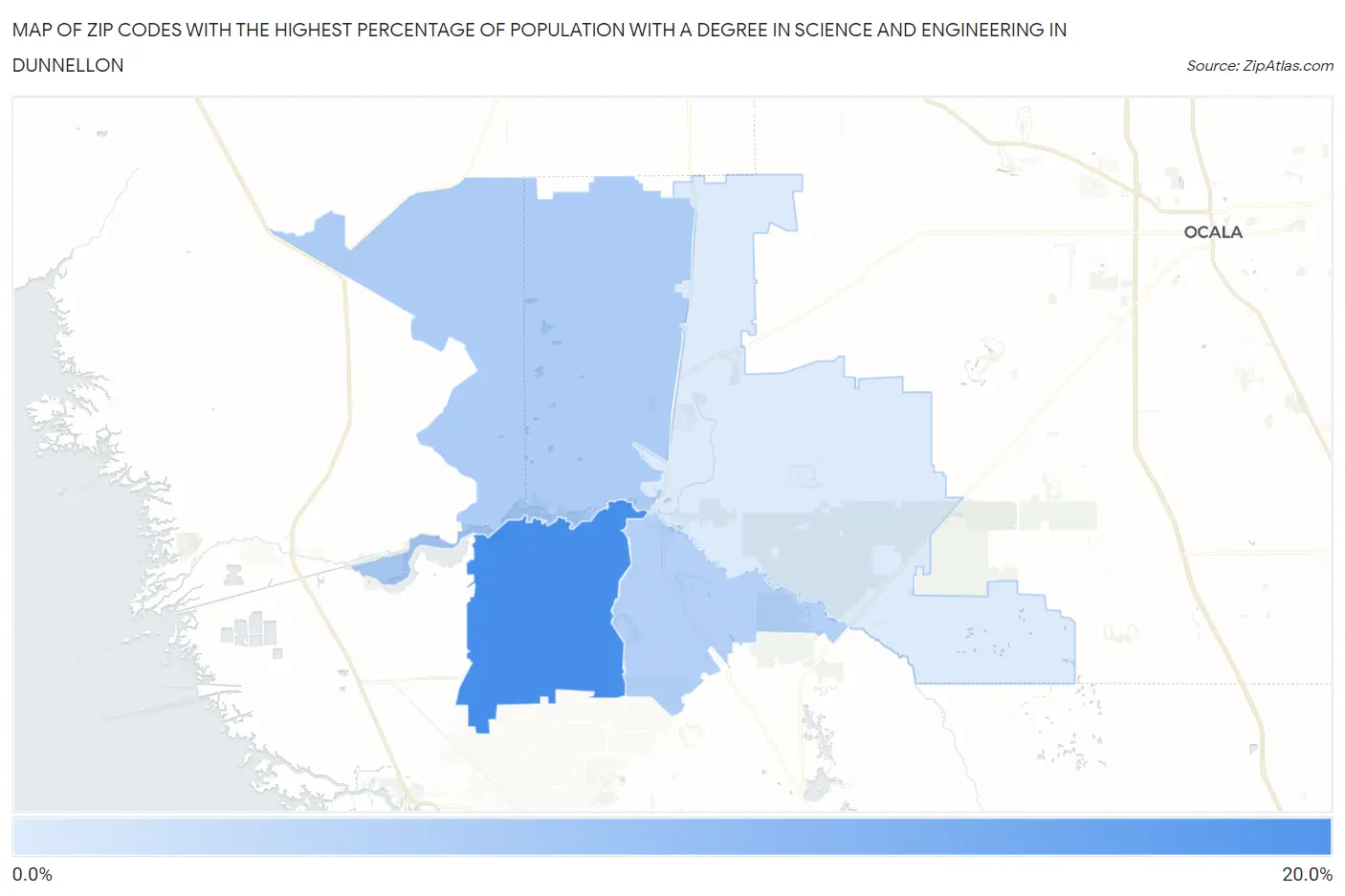 Zip Codes with the Highest Percentage of Population with a Degree in Science and Engineering in Dunnellon Map