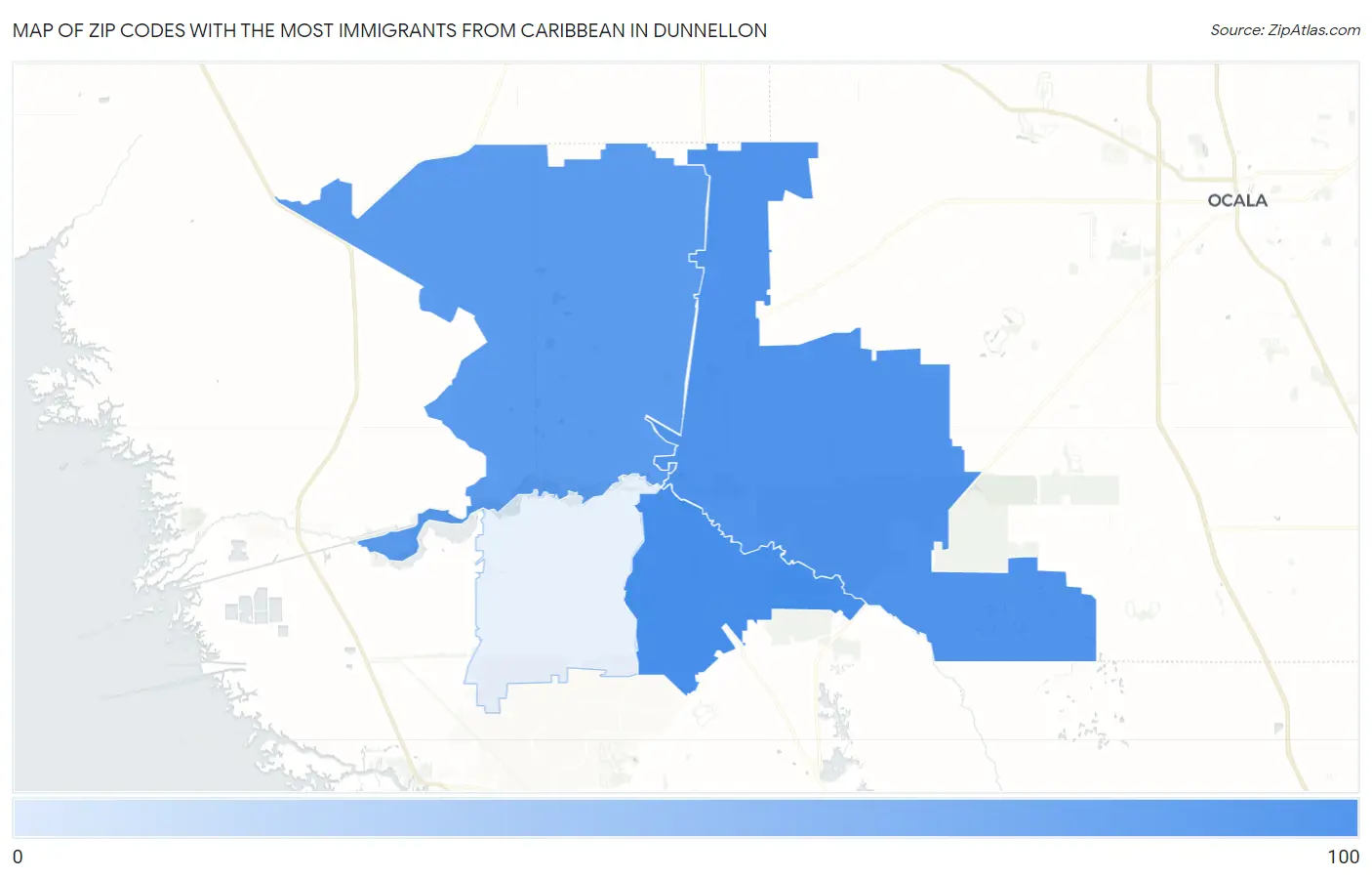 Zip Codes with the Most Immigrants from Caribbean in Dunnellon Map