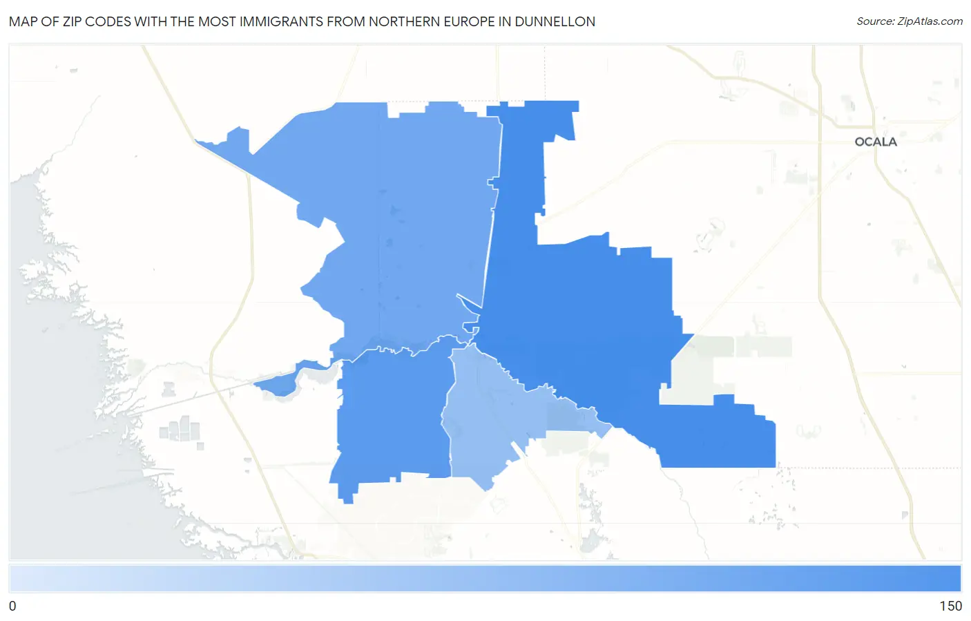 Zip Codes with the Most Immigrants from Northern Europe in Dunnellon Map
