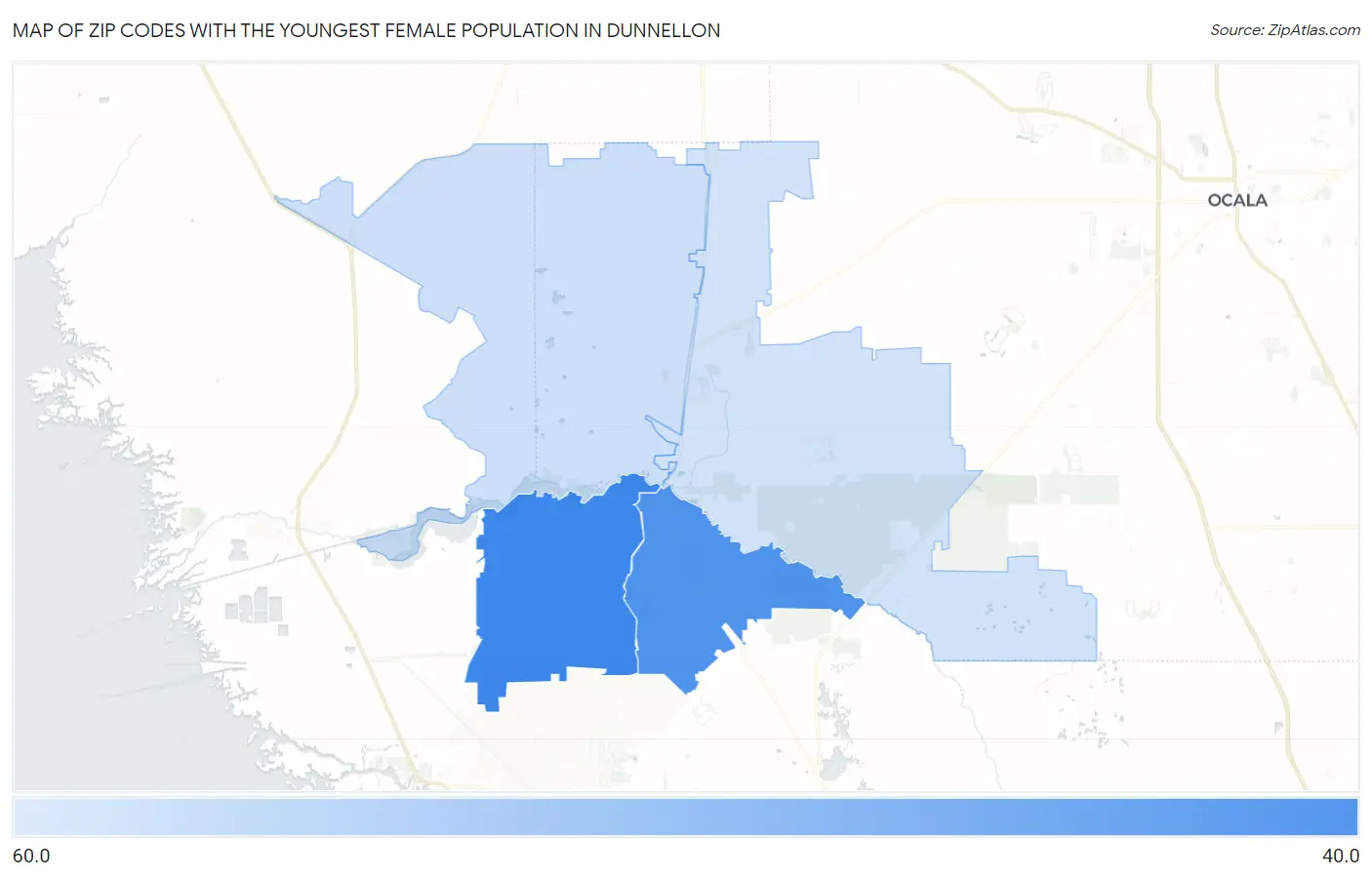 Zip Codes with the Youngest Female Population in Dunnellon Map