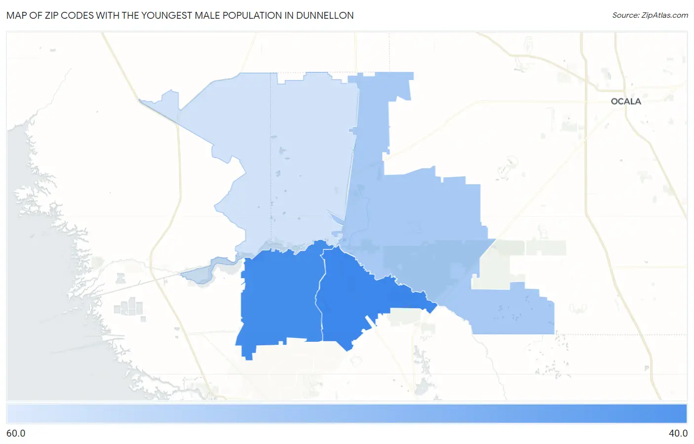 Zip Codes with the Youngest Male Population in Dunnellon Map