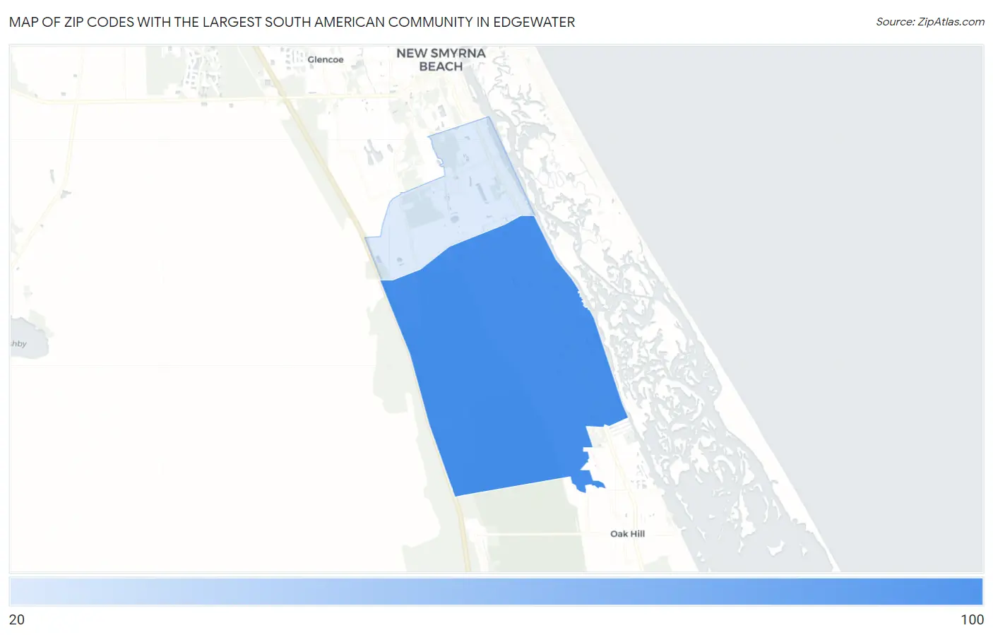 Zip Codes with the Largest South American Community in Edgewater Map