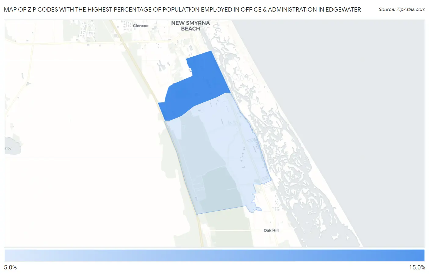 Zip Codes with the Highest Percentage of Population Employed in Office & Administration in Edgewater Map