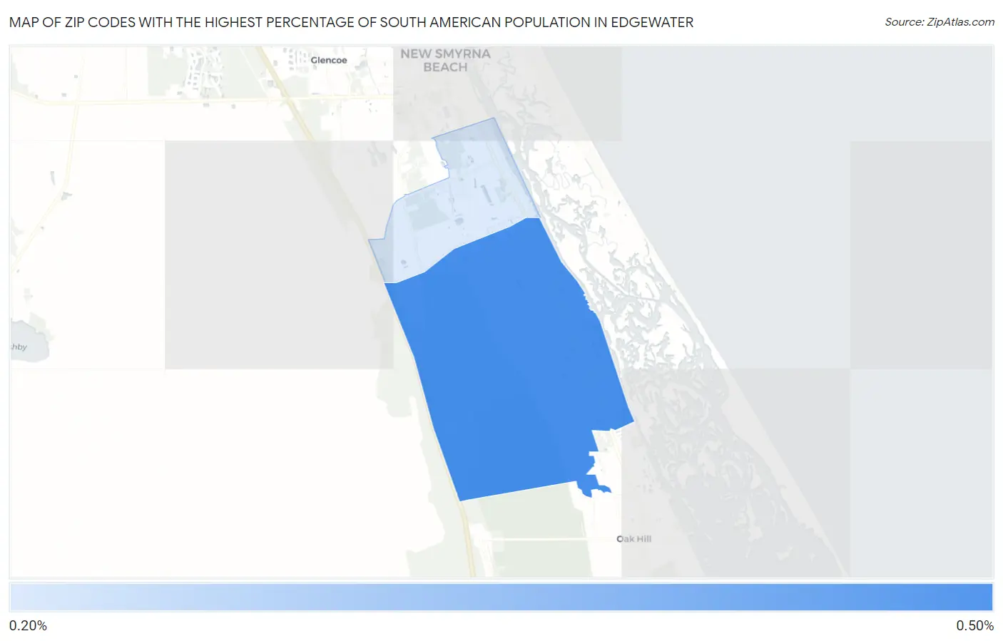 Zip Codes with the Highest Percentage of South American Population in Edgewater Map
