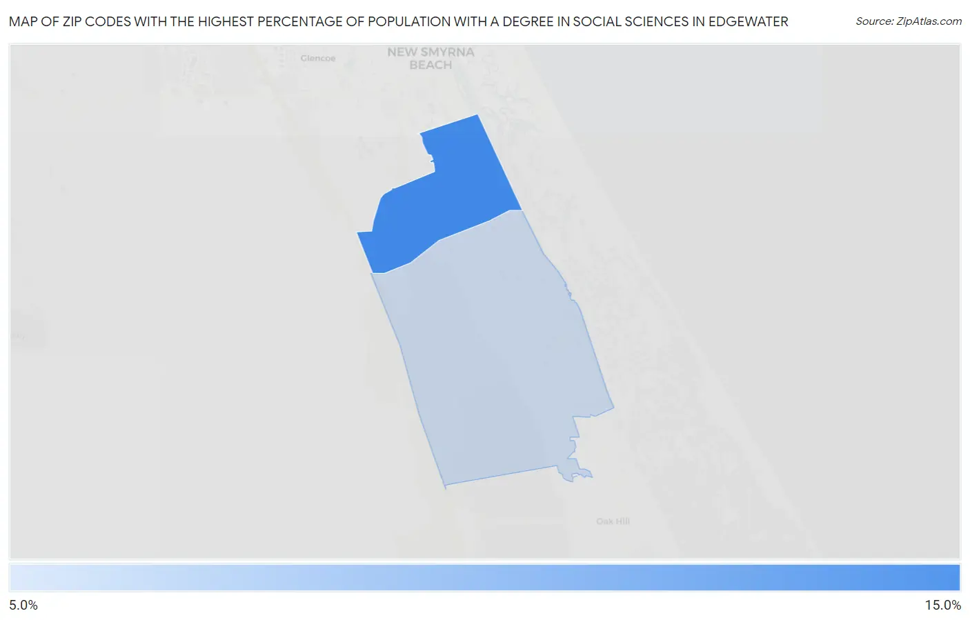 Zip Codes with the Highest Percentage of Population with a Degree in Social Sciences in Edgewater Map