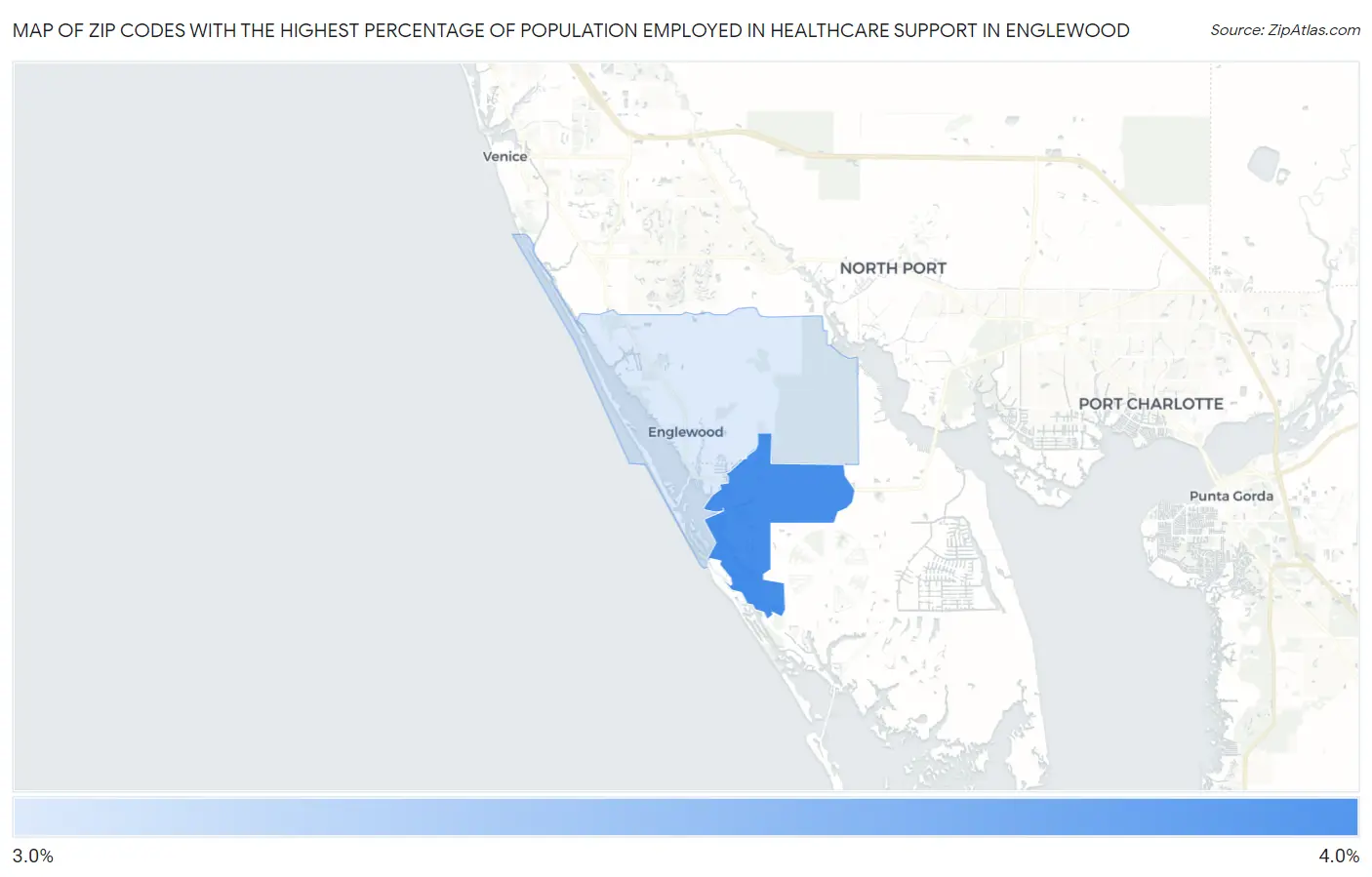 Zip Codes with the Highest Percentage of Population Employed in Healthcare Support in Englewood Map