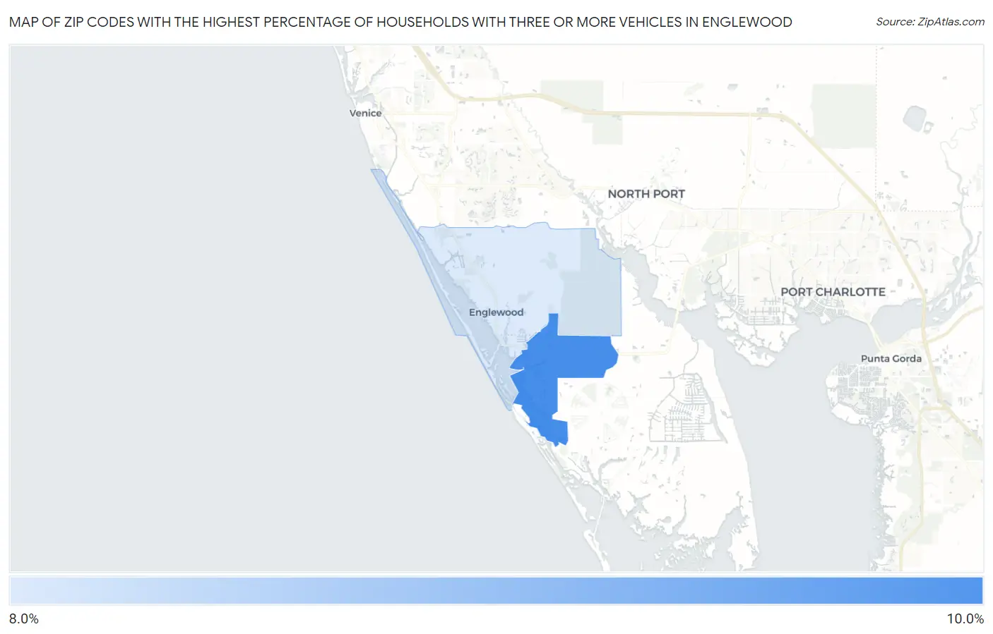 Zip Codes with the Highest Percentage of Households With Three or more Vehicles in Englewood Map