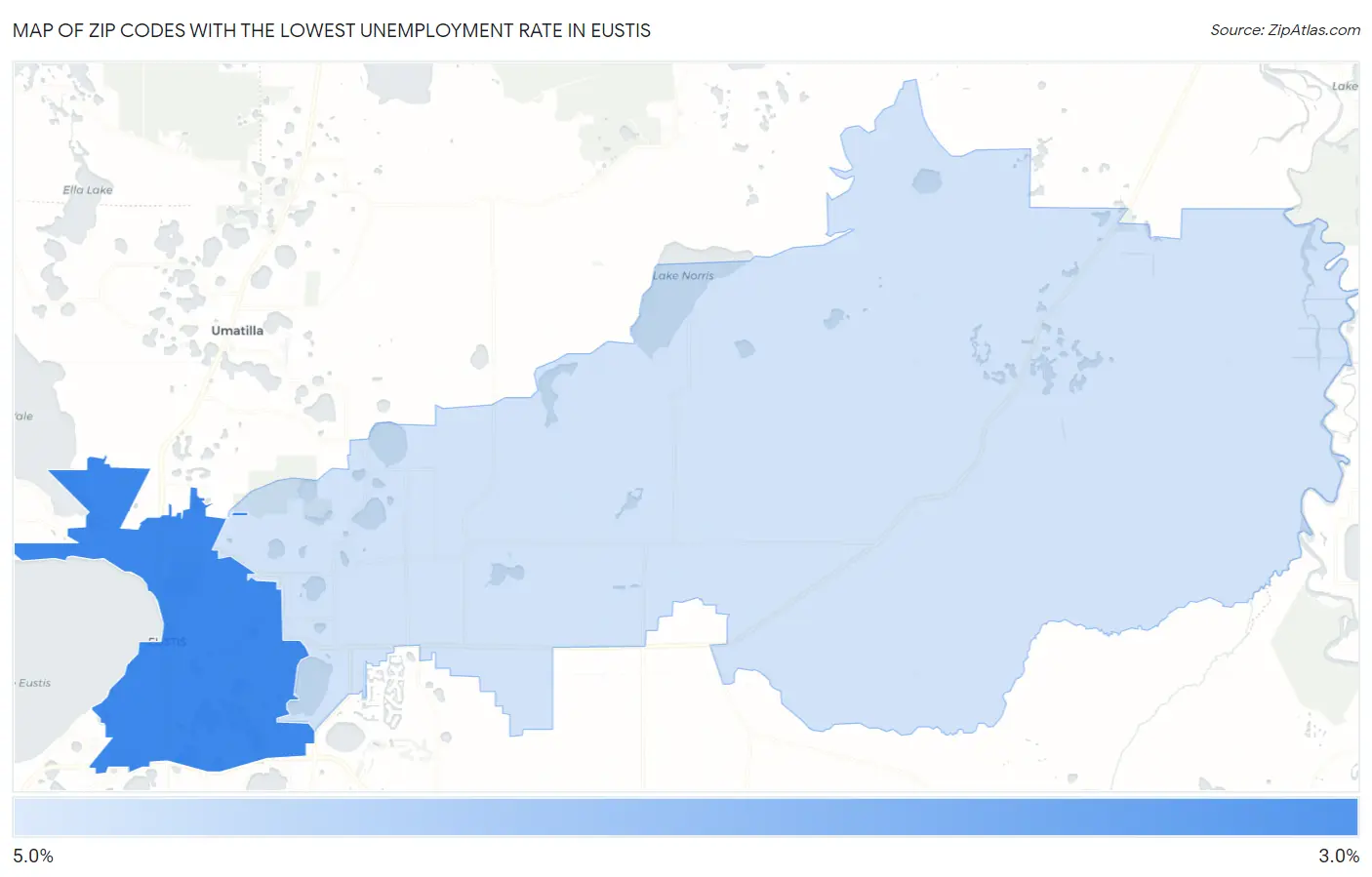 Zip Codes with the Lowest Unemployment Rate in Eustis Map