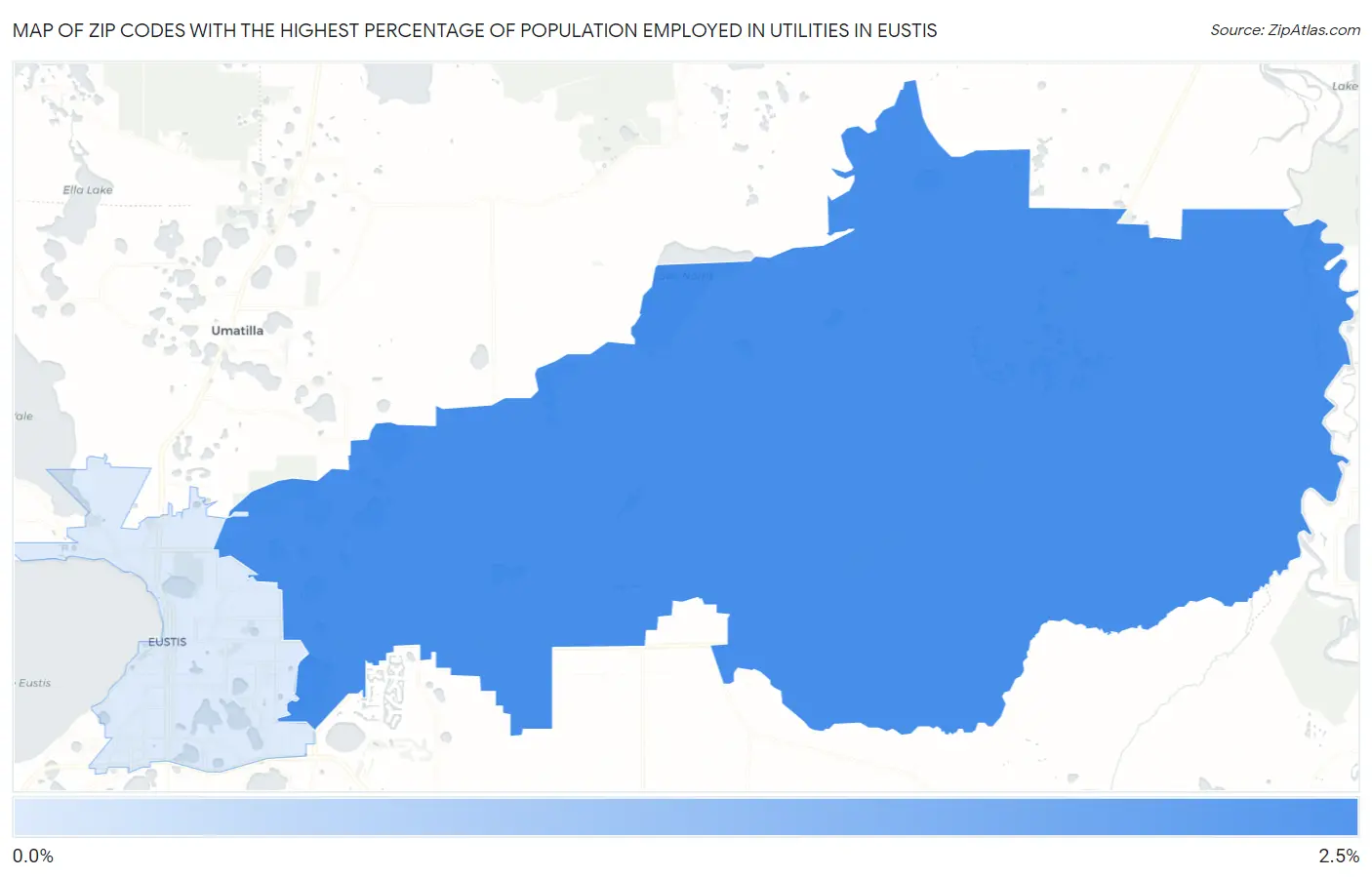 Zip Codes with the Highest Percentage of Population Employed in Utilities in Eustis Map