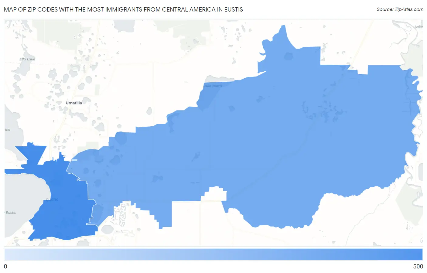 Zip Codes with the Most Immigrants from Central America in Eustis Map