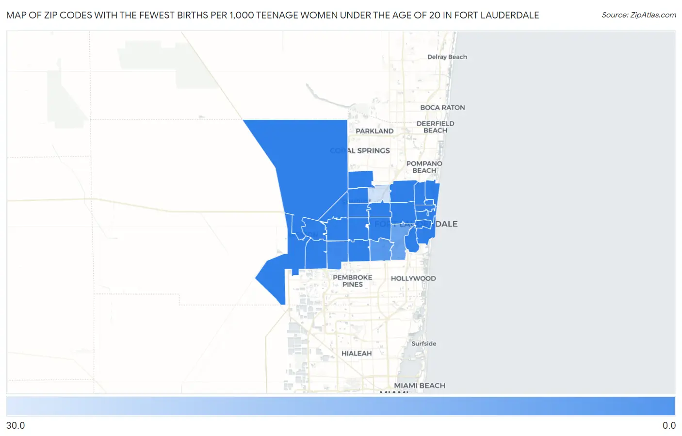Zip Codes with the Fewest Births per 1,000 Teenage Women Under the Age of 20 in Fort Lauderdale Map
