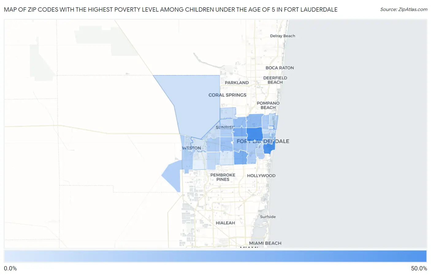 Zip Codes with the Highest Poverty Level Among Children Under the Age of 5 in Fort Lauderdale Map