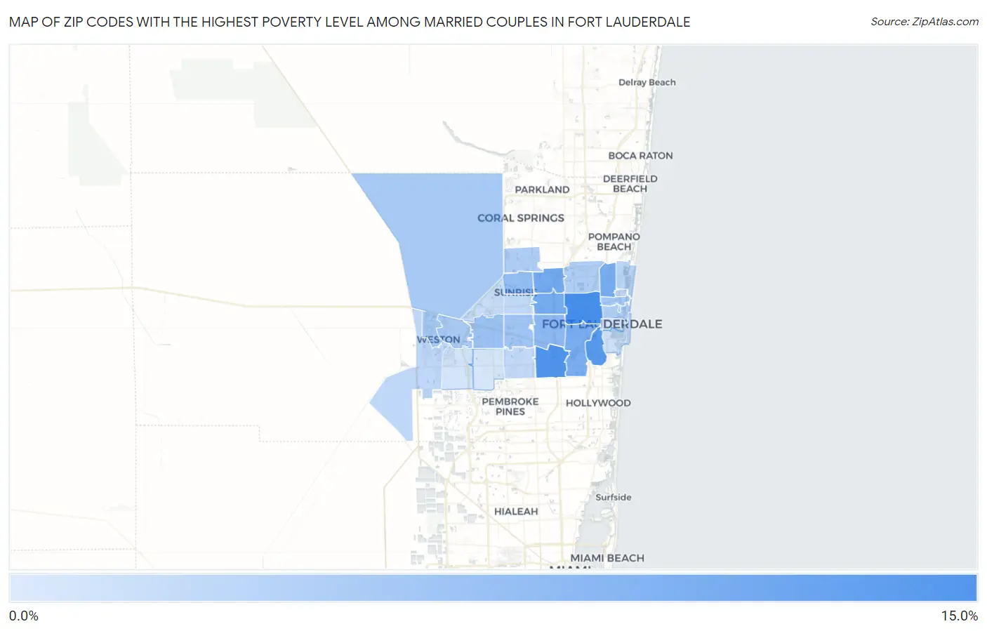 Zip Codes with the Highest Poverty Level Among Married Couples in Fort Lauderdale Map