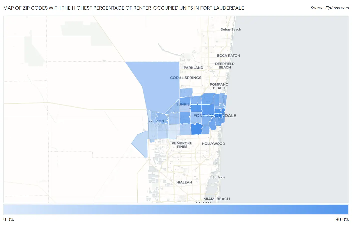 Zip Codes with the Highest Percentage of Renter-Occupied Units in Fort Lauderdale Map