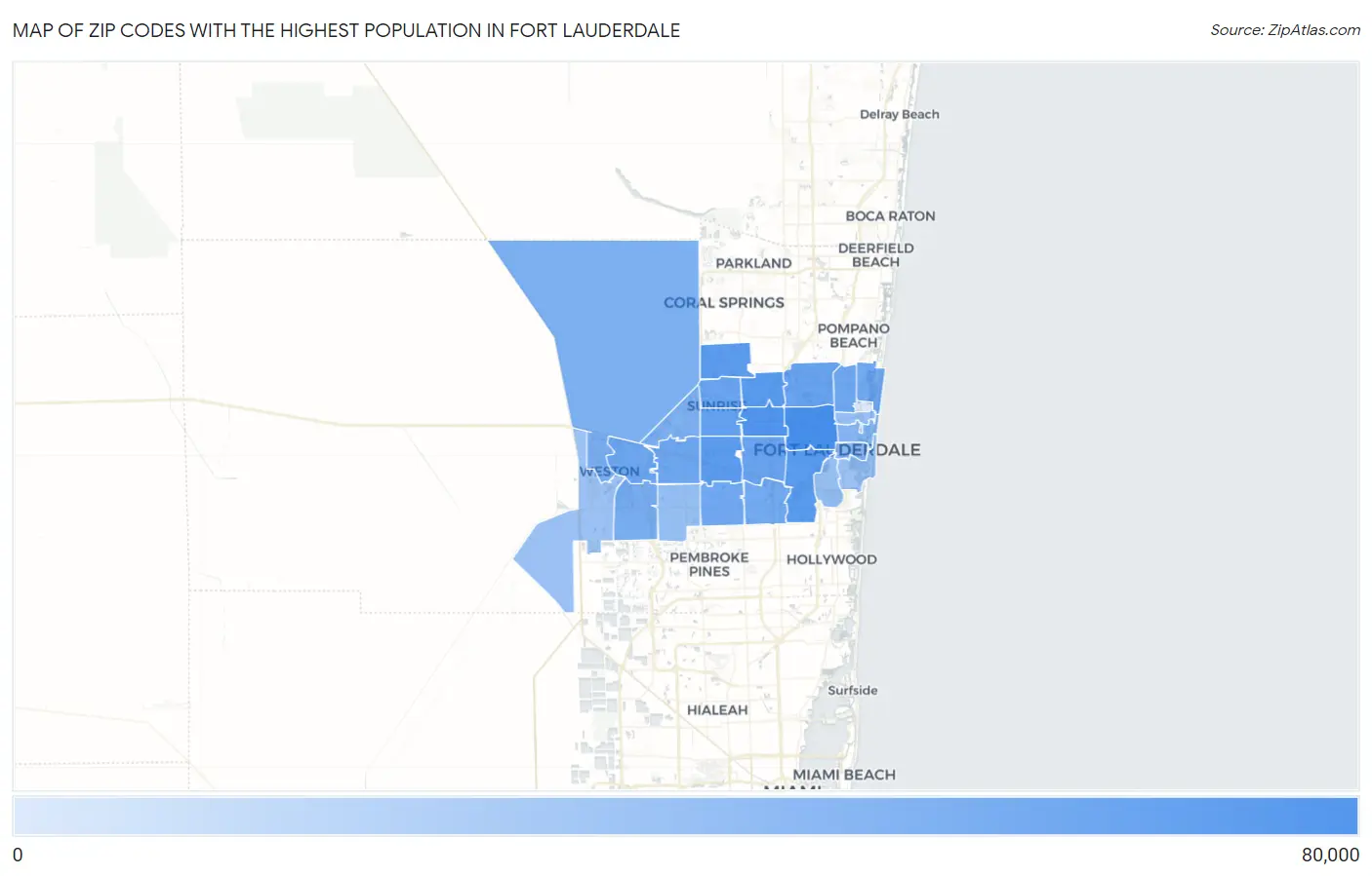 Zip Codes with the Highest Population in Fort Lauderdale Map