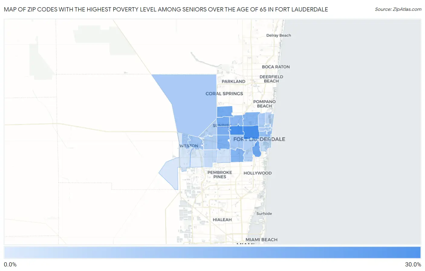 Zip Codes with the Highest Poverty Level Among Seniors Over the Age of 65 in Fort Lauderdale Map