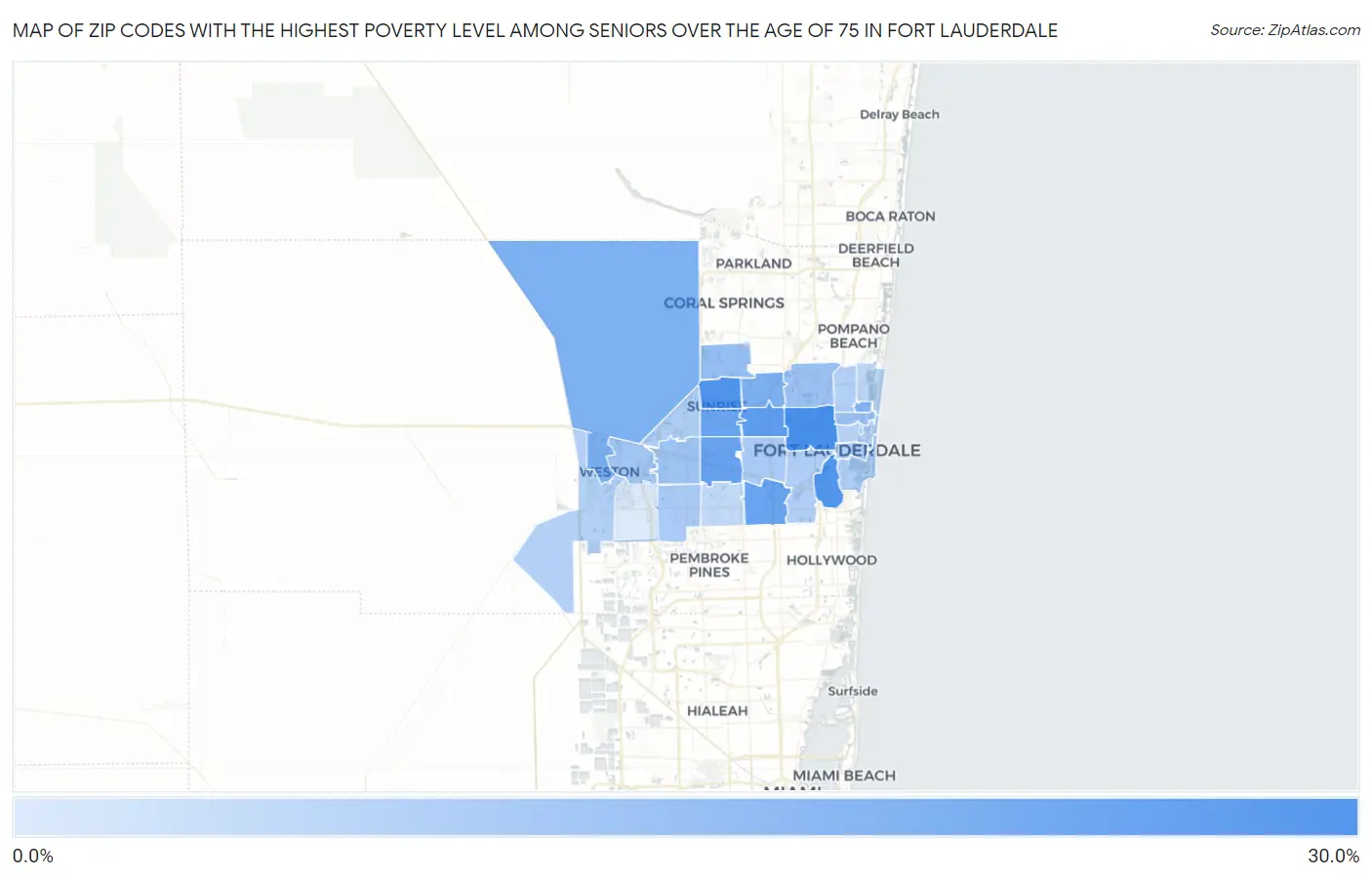 Zip Codes with the Highest Poverty Level Among Seniors Over the Age of 75 in Fort Lauderdale Map
