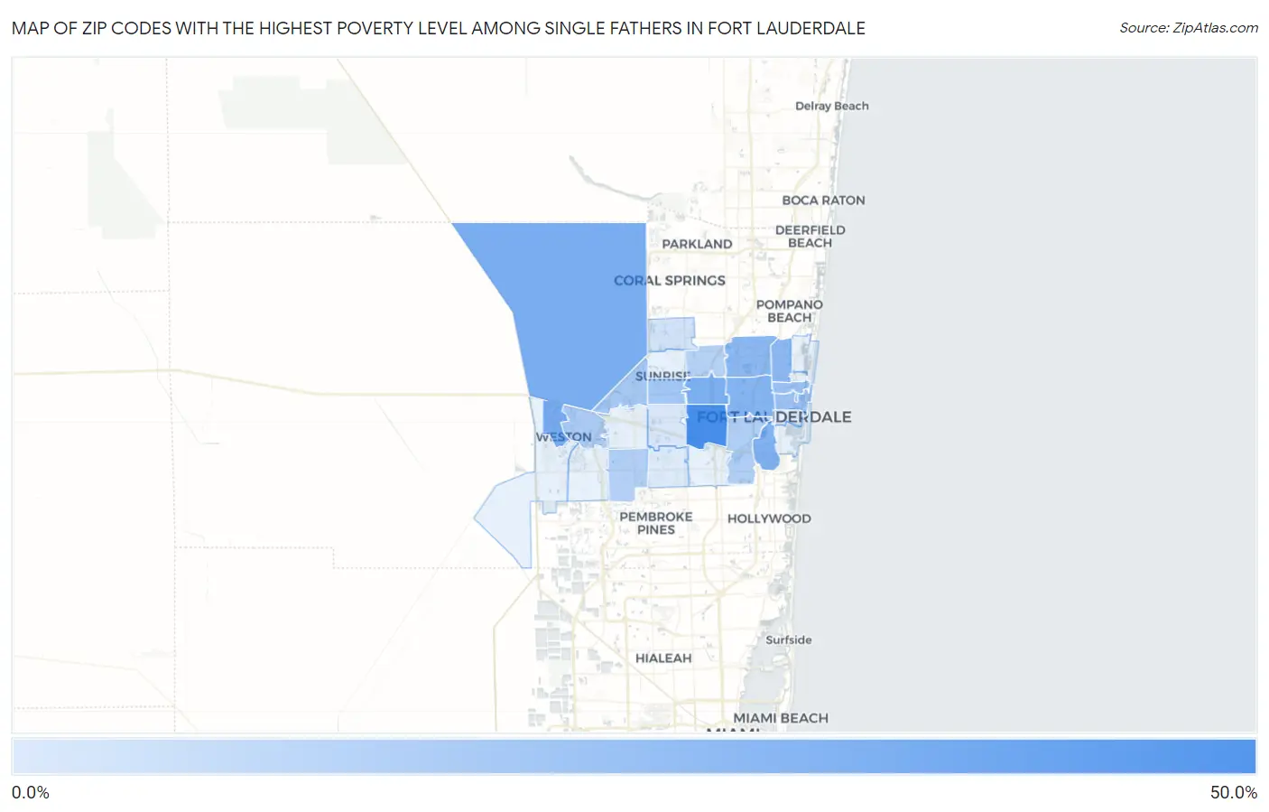 Zip Codes with the Highest Poverty Level Among Single Fathers in Fort Lauderdale Map