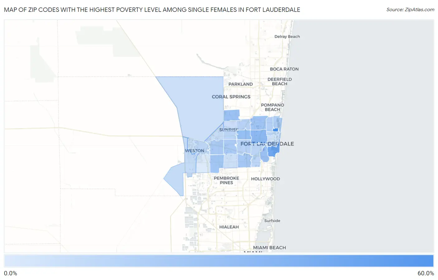 Zip Codes with the Highest Poverty Level Among Single Females in Fort Lauderdale Map