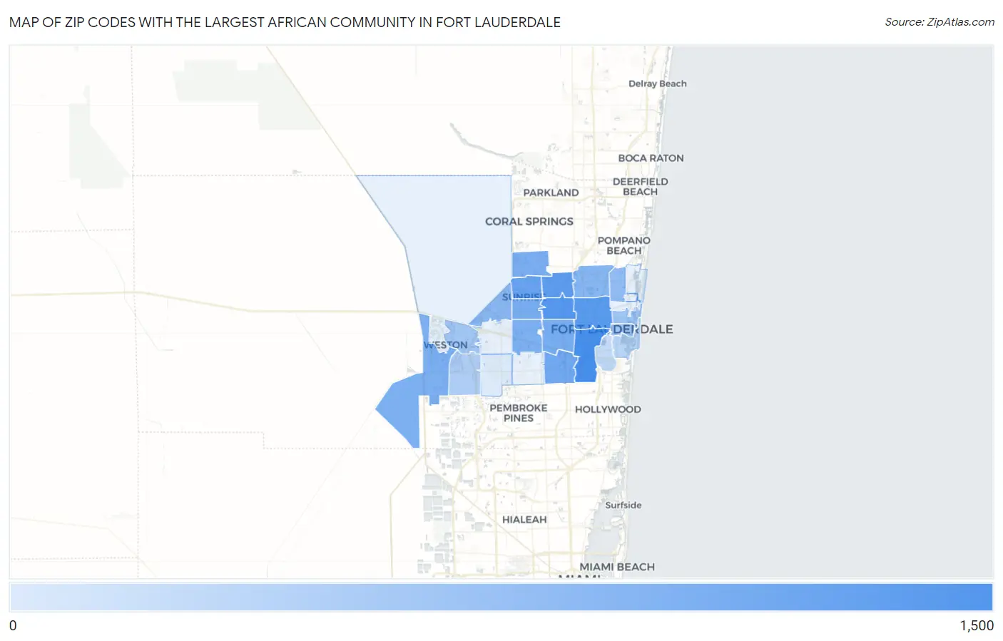 Zip Codes with the Largest African Community in Fort Lauderdale Map