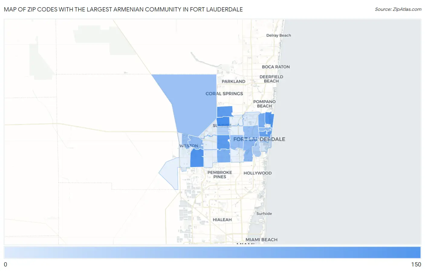 Zip Codes with the Largest Armenian Community in Fort Lauderdale Map