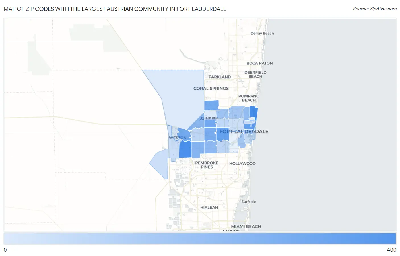 Zip Codes with the Largest Austrian Community in Fort Lauderdale Map
