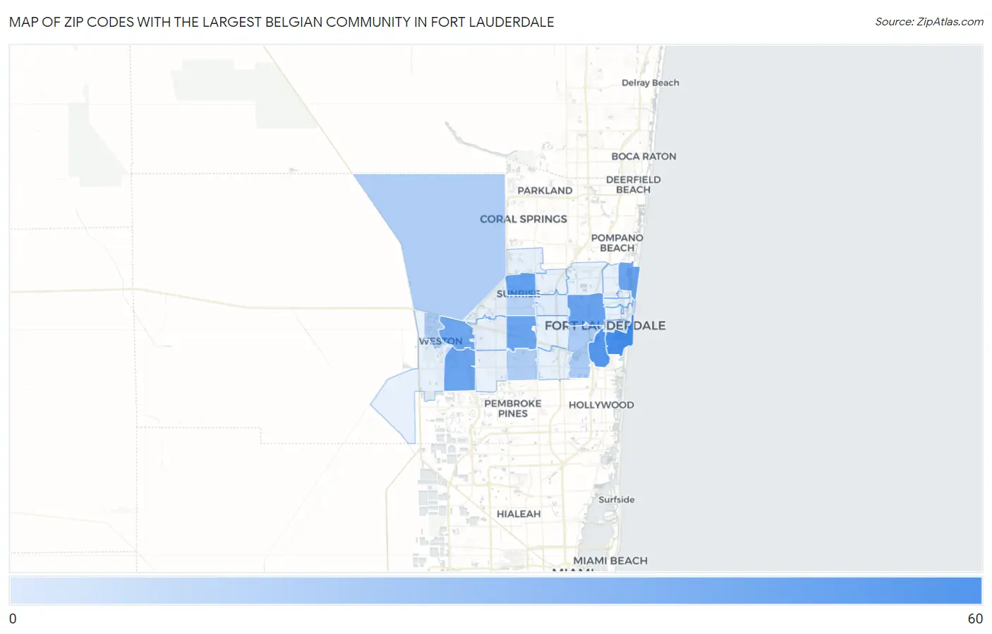 Zip Codes with the Largest Belgian Community in Fort Lauderdale Map