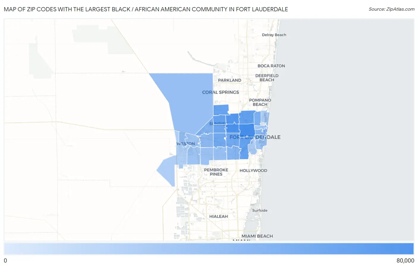 Zip Codes with the Largest Black / African American Community in Fort Lauderdale Map
