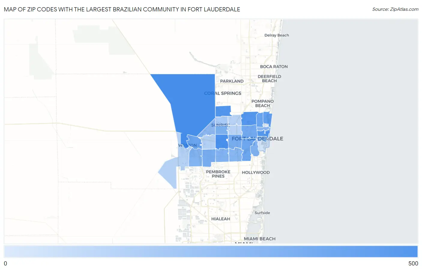 Zip Codes with the Largest Brazilian Community in Fort Lauderdale Map