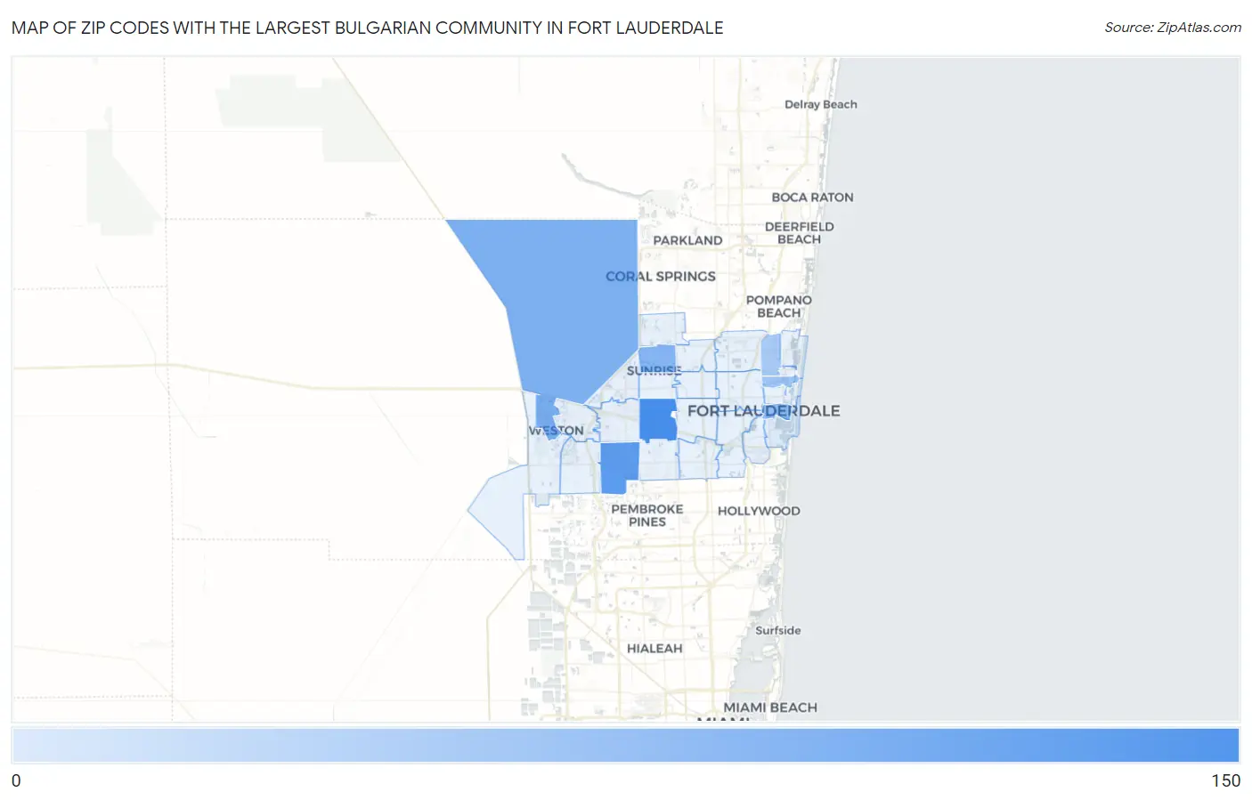 Zip Codes with the Largest Bulgarian Community in Fort Lauderdale Map