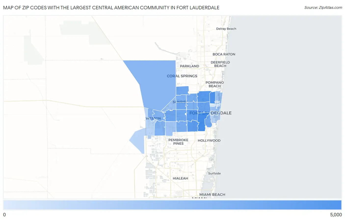 Zip Codes with the Largest Central American Community in Fort Lauderdale Map