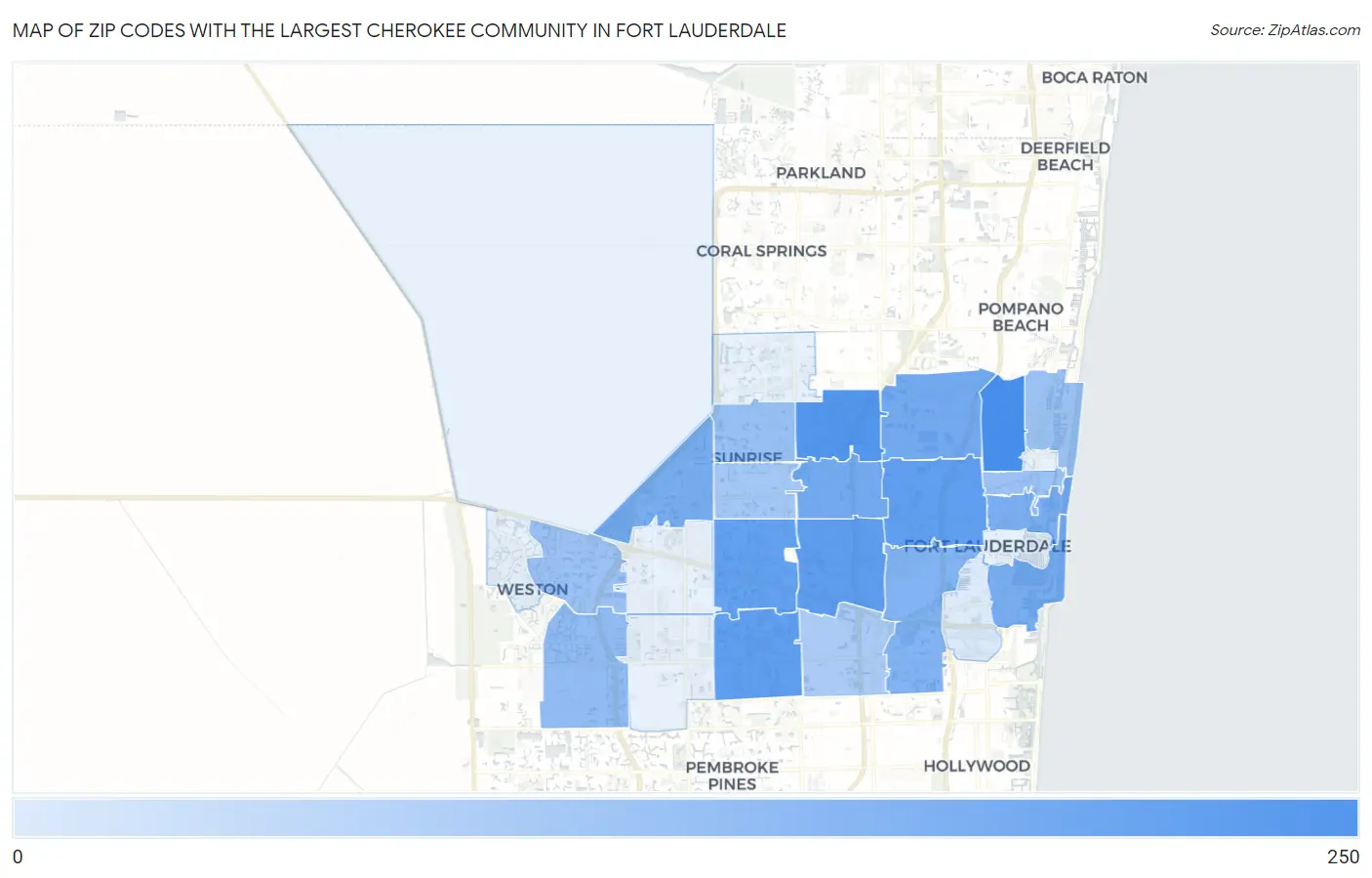 Zip Codes with the Largest Cherokee Community in Fort Lauderdale Map