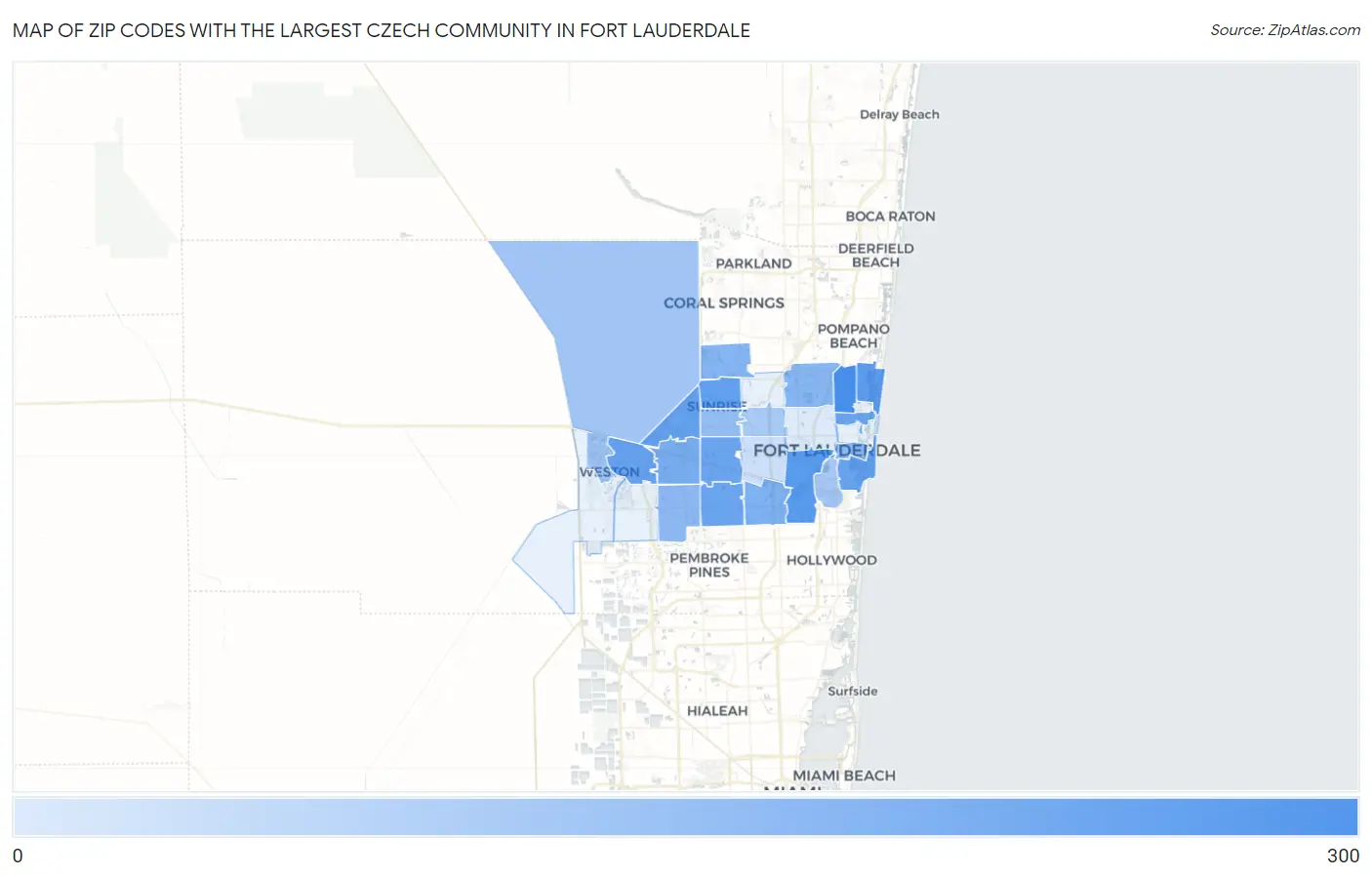 Zip Codes with the Largest Czech Community in Fort Lauderdale Map