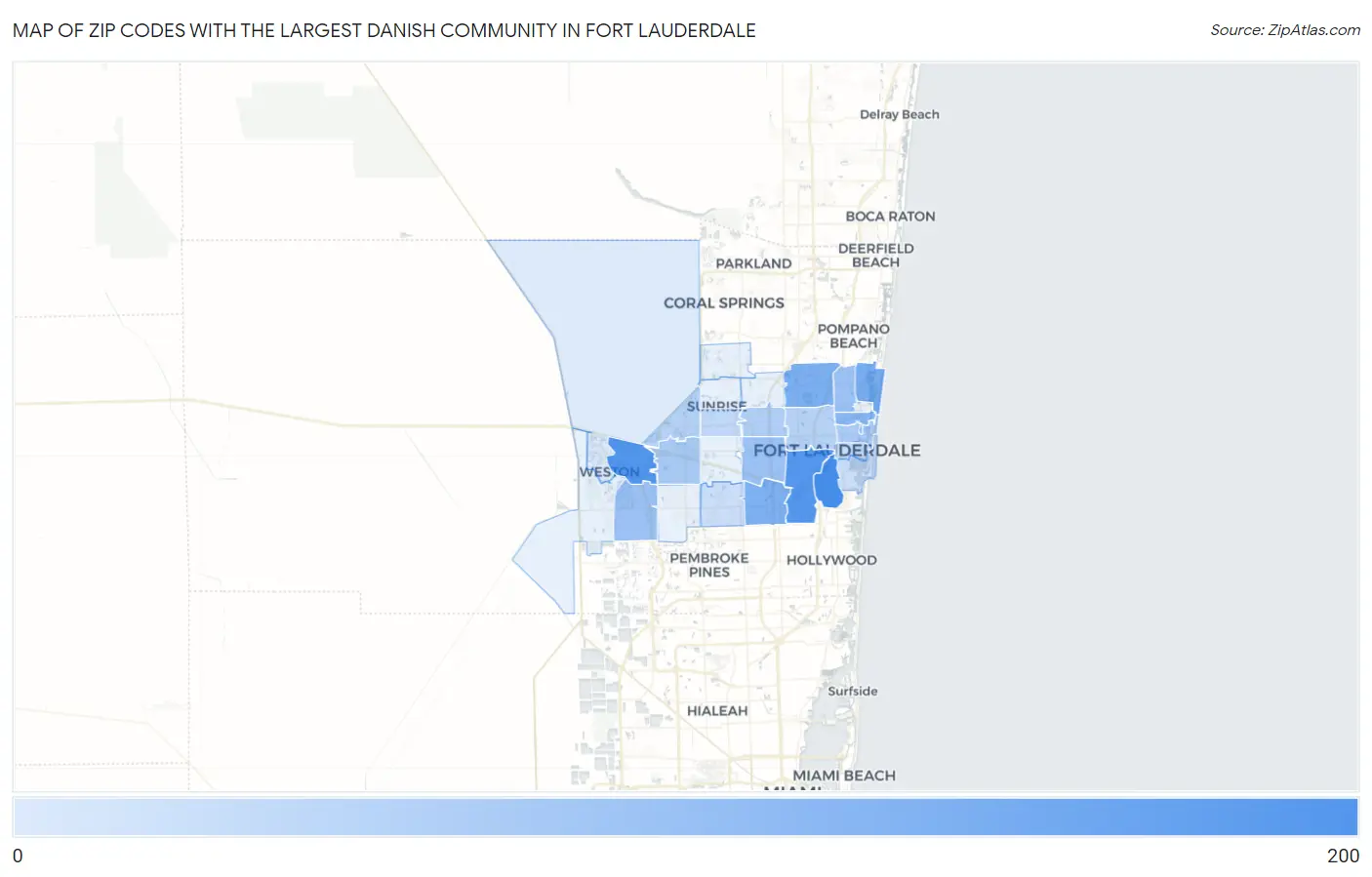 Zip Codes with the Largest Danish Community in Fort Lauderdale Map