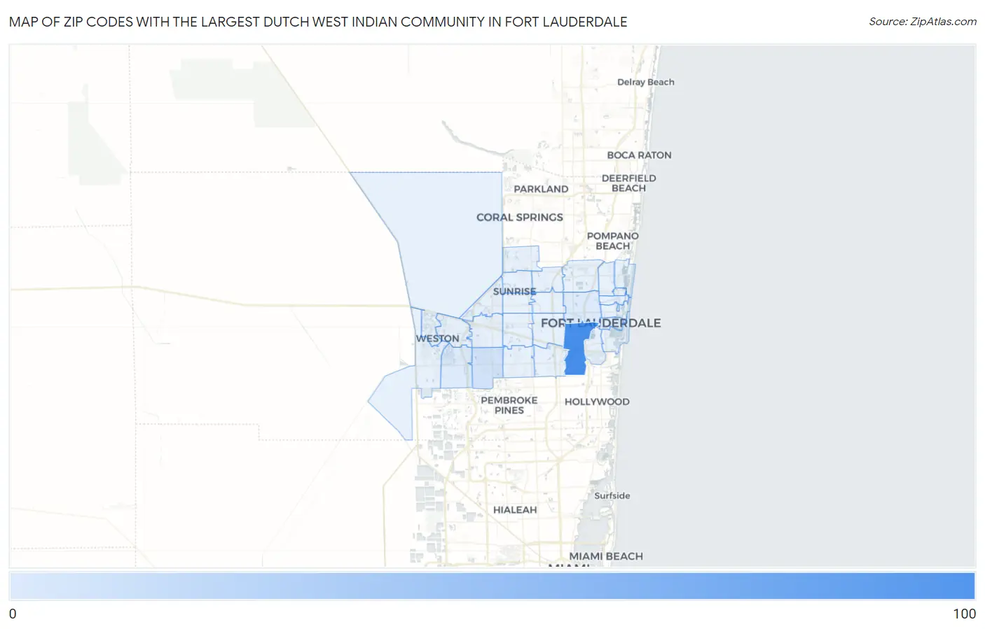 Zip Codes with the Largest Dutch West Indian Community in Fort Lauderdale Map