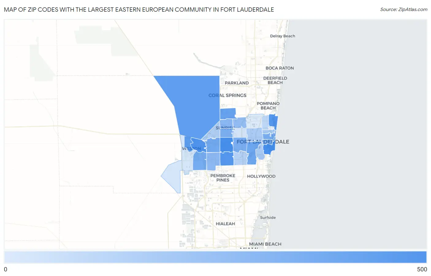 Zip Codes with the Largest Eastern European Community in Fort Lauderdale Map