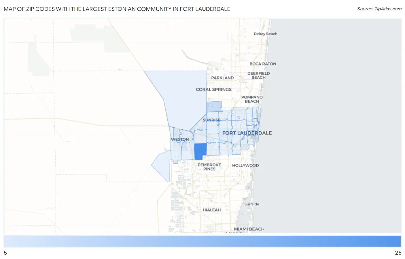 Zip Codes with the Largest Estonian Community in Fort Lauderdale Map