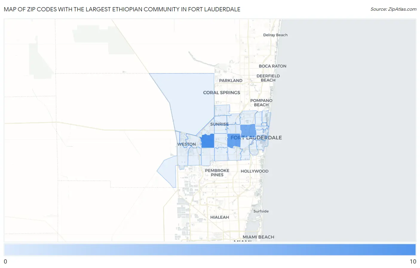 Zip Codes with the Largest Ethiopian Community in Fort Lauderdale Map