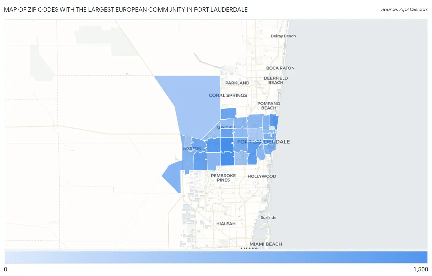 Zip Codes with the Largest European Community in Fort Lauderdale Map