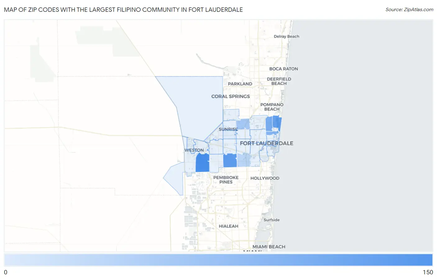 Zip Codes with the Largest Filipino Community in Fort Lauderdale Map