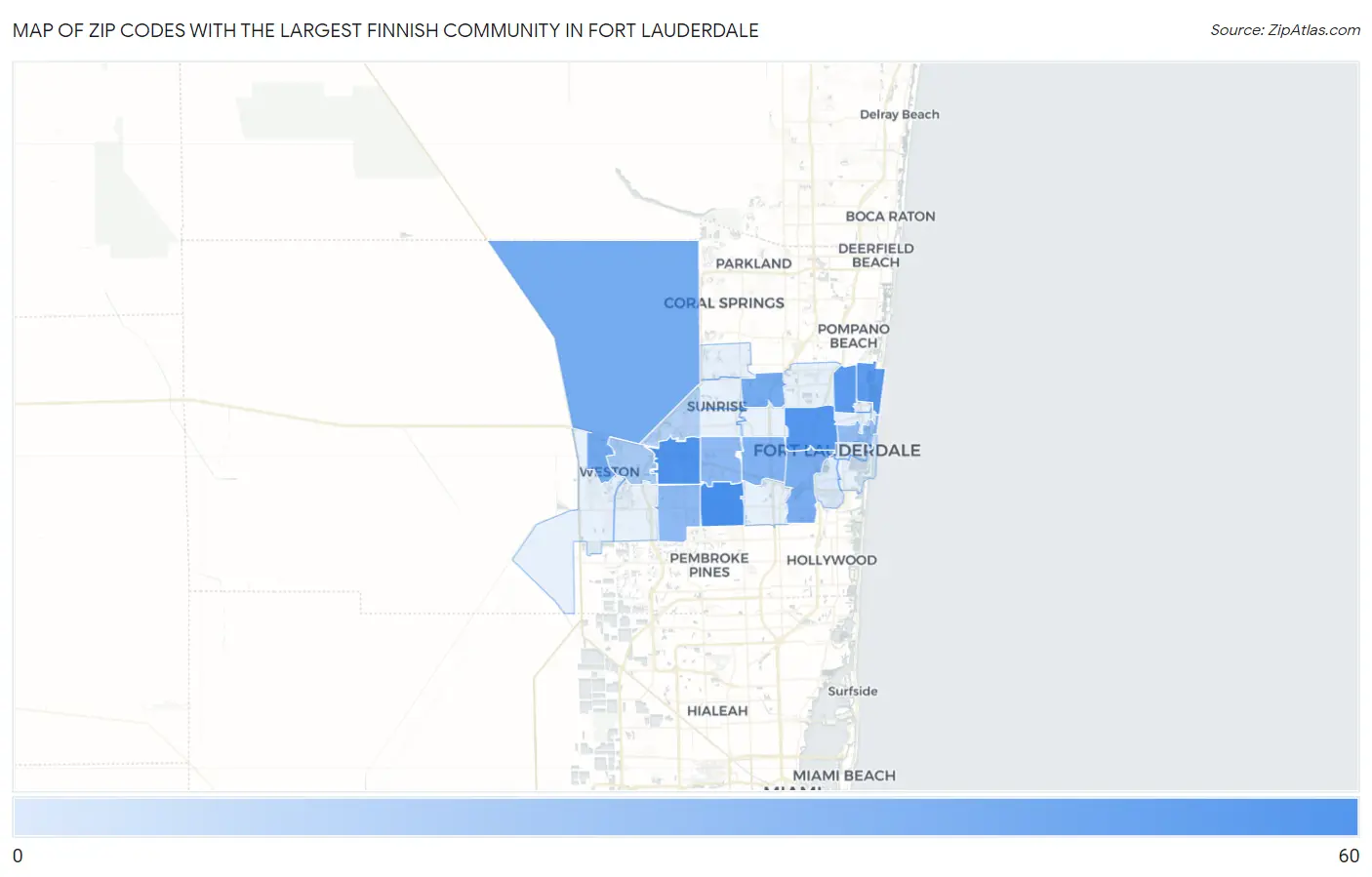 Zip Codes with the Largest Finnish Community in Fort Lauderdale Map