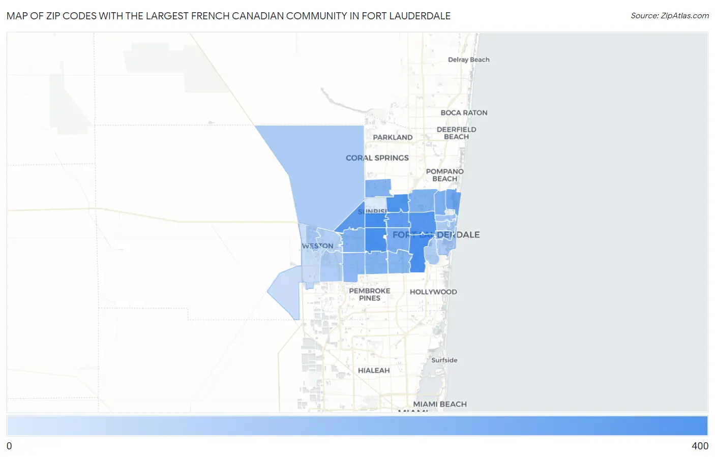 Zip Codes with the Largest French Canadian Community in Fort Lauderdale Map