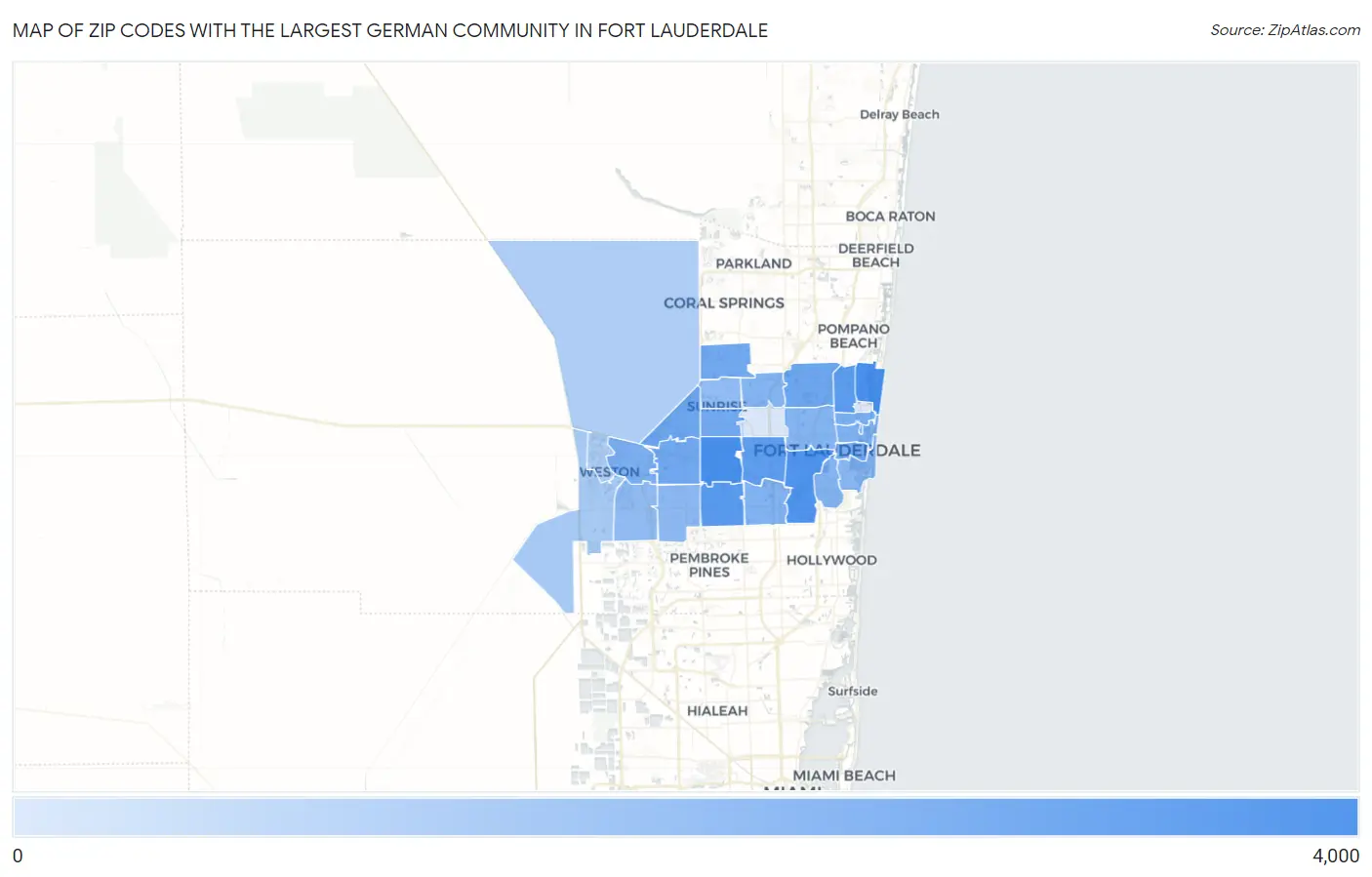 Zip Codes with the Largest German Community in Fort Lauderdale Map