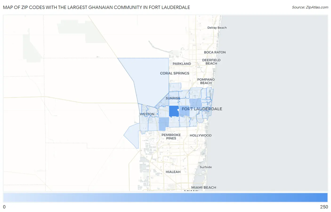 Zip Codes with the Largest Ghanaian Community in Fort Lauderdale Map