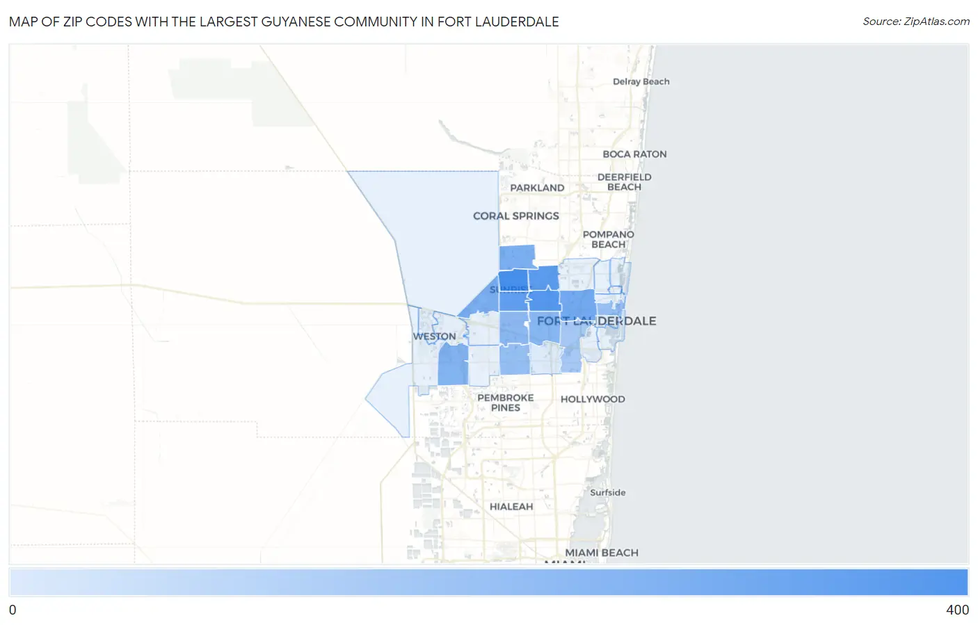 Zip Codes with the Largest Guyanese Community in Fort Lauderdale Map
