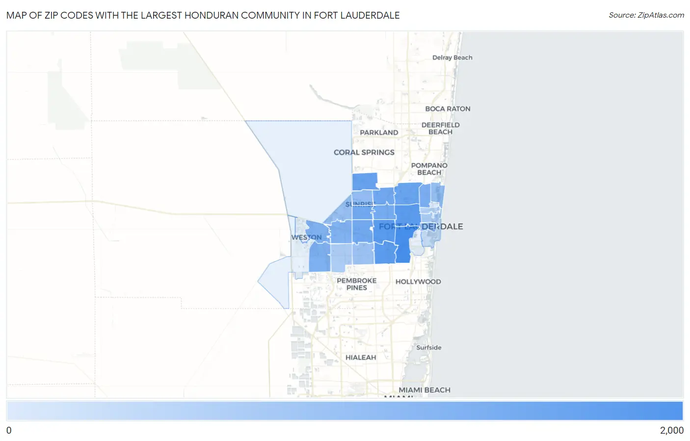 Zip Codes with the Largest Honduran Community in Fort Lauderdale Map