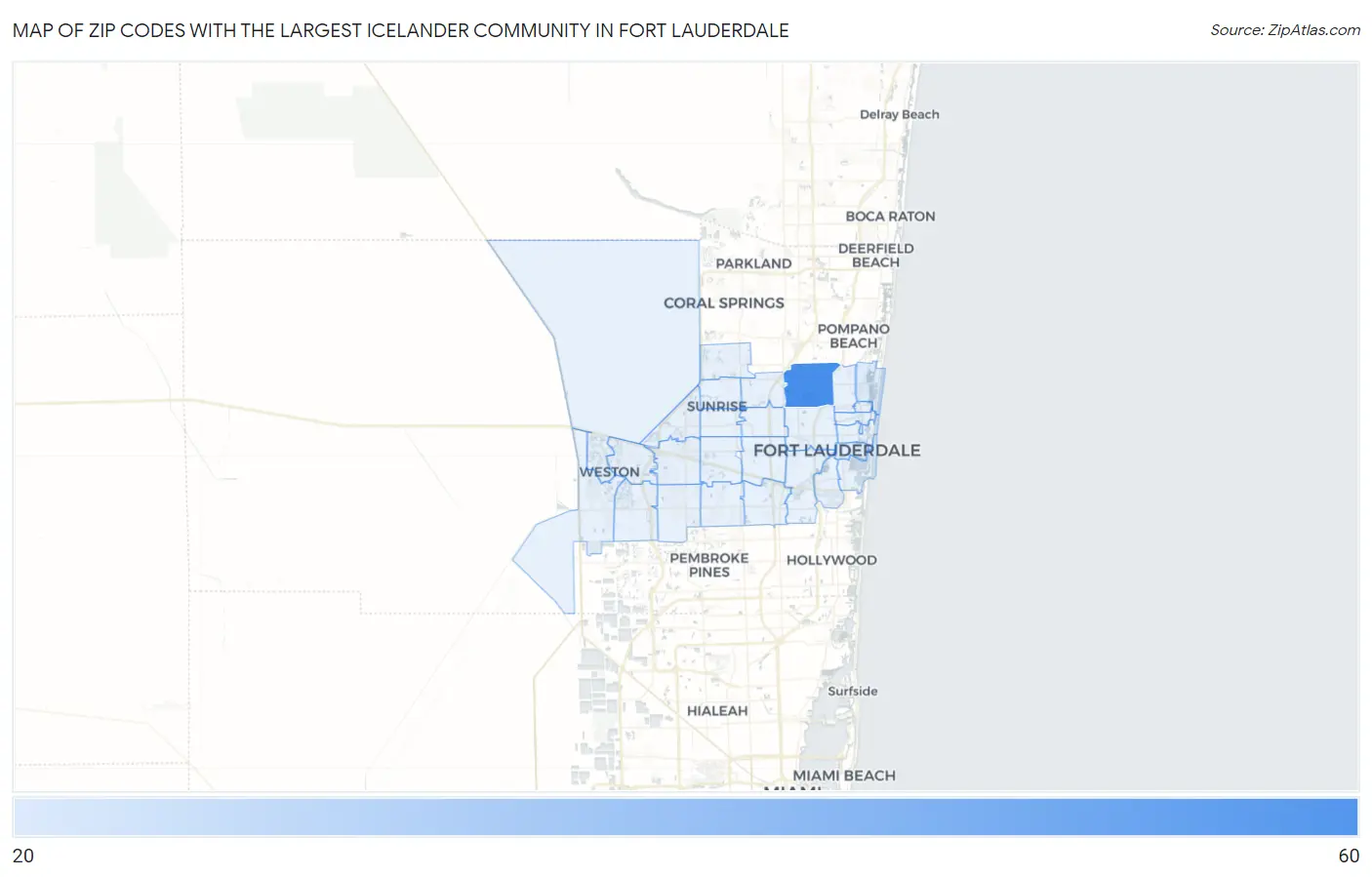 Zip Codes with the Largest Icelander Community in Fort Lauderdale Map