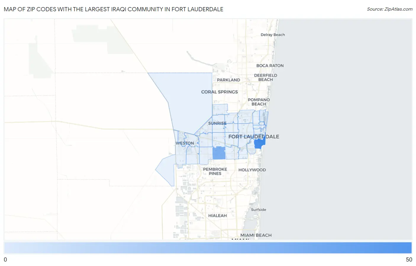 Zip Codes with the Largest Iraqi Community in Fort Lauderdale Map