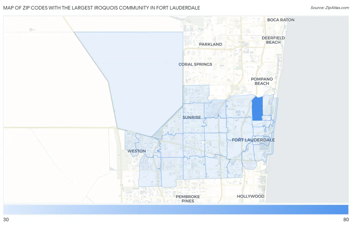 Zip Codes with the Largest Iroquois Community in Fort Lauderdale Map