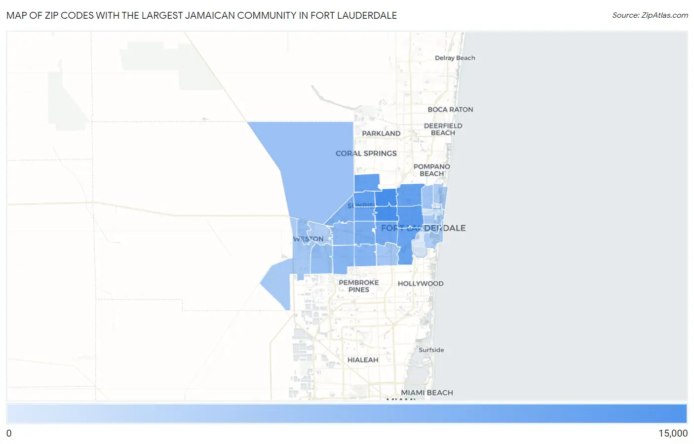 Zip Codes with the Largest Jamaican Community in Fort Lauderdale Map